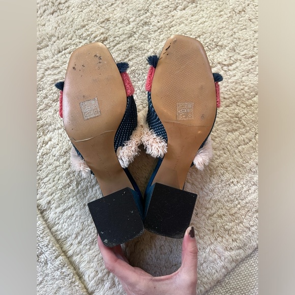 Charles & Keith Woven Fringe Mixed Media Slides Mules Heels Navy Red Pink 9 / 39 - Picture 9 of 12